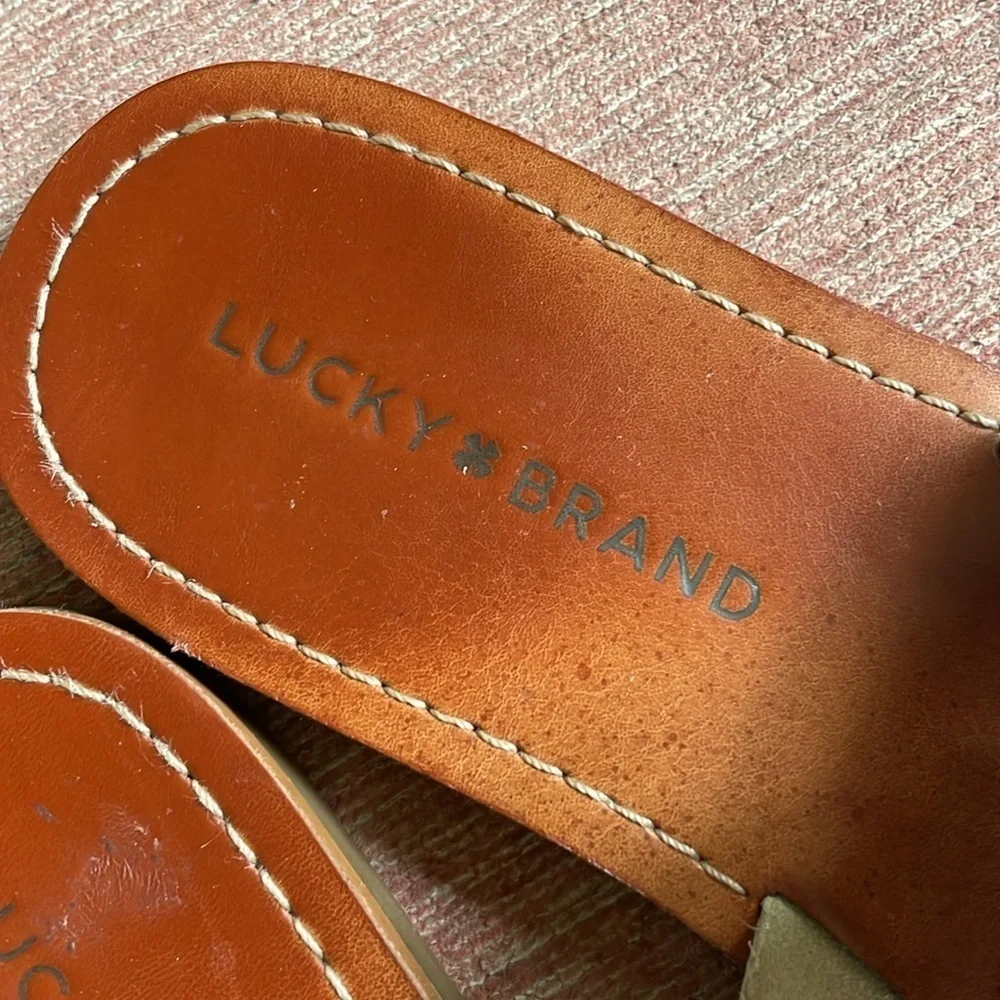 Lucky Brand Aisha Cream Woven Boho Leather Slide Sandals